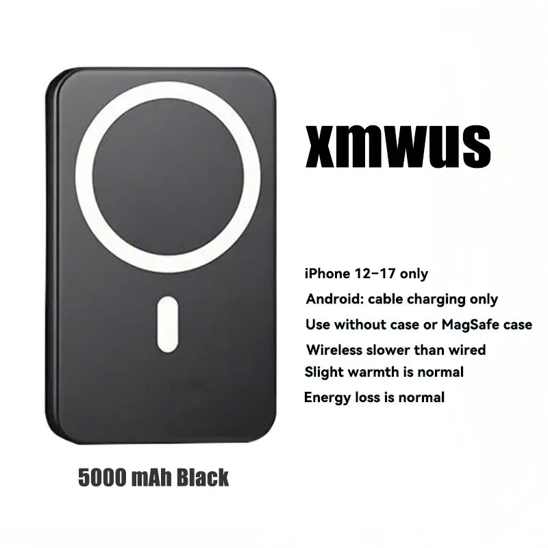 XMWUS 5000Mah Magnetic Portable Powerbank - Magsafe Case Compatible Compact Travel Charger, Wireless Charging for Iphone 12-18 Series, Cool Gift for Him (Teen Boy, Men, Adults), Gifts for Him