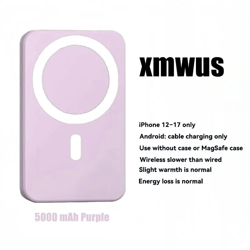 XMWUS 5000Mah Magnetic Portable Powerbank - Magsafe Case Compatible Compact Travel Charger, Wireless Charging for Iphone 12-18 Series, Cool Gift for Him (Teen Boy, Men, Adults), Gifts for Him