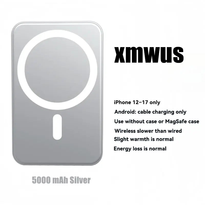 XMWUS 5000Mah Magnetic Portable Powerbank - Magsafe Case Compatible Compact Travel Charger, Wireless Charging for Iphone 12-18 Series, Cool Gift for Him (Teen Boy, Men, Adults), Gifts for Him